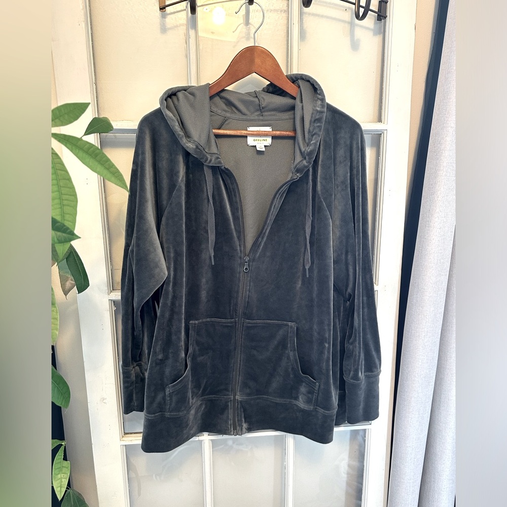Offline by Aerie Oversized Velour Zip Up Hoodie